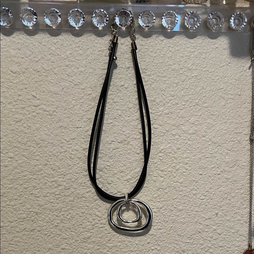 90’s style Silver and Black Pendant Necklace
